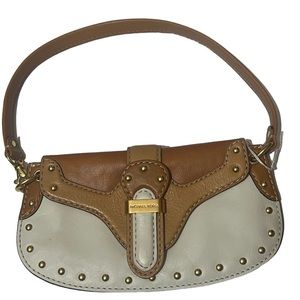 Michael kors handbag  shoulder Clutch Leather Strap White  brown gaucho purse